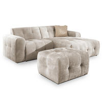 ECKSOFA inkl. Hocker Kozy im Bumpy-Design mit Schlaffunktion und fester Rückenlehne aus weichem Dunkelbeige Chenille-Stoff - Ottomane rechts - Beige/Schwarz, Holz/Kunststoff (234/161cm) - S-Style Möbel