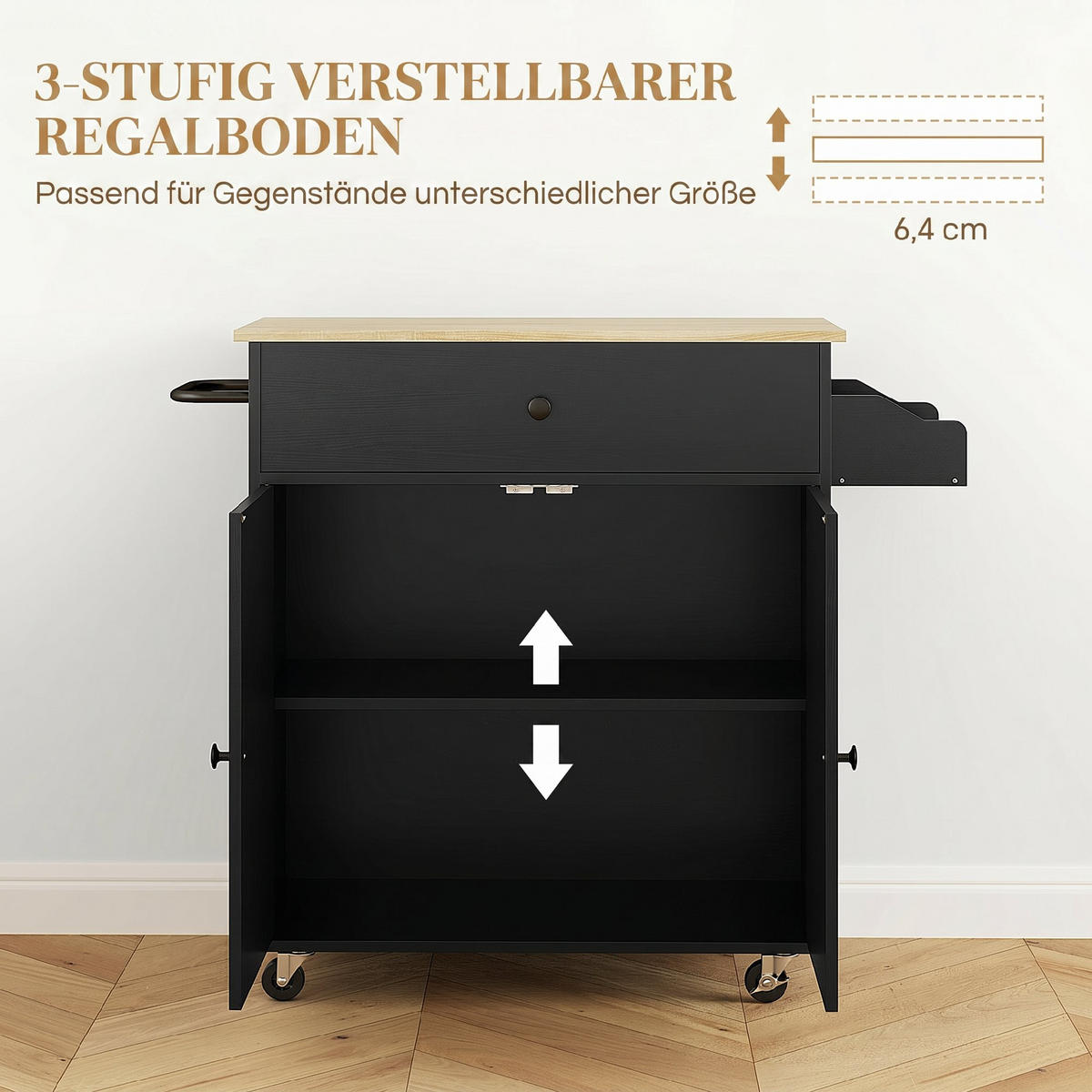 KÖKSÖ av MDF-spånskiva, svart - Svart, Träbaserade material/Metall (42/87/106cm) - HOMCOM