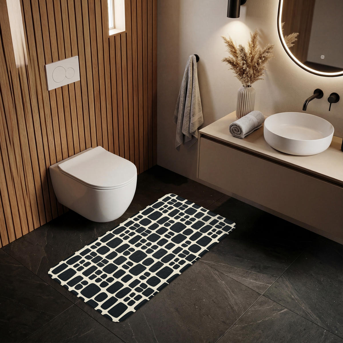 KOUPELNOVÁ PŘEDLOŽKA Moderní - organické - černé 120x60 cm - antracitová, textil/plast (120/60cm)