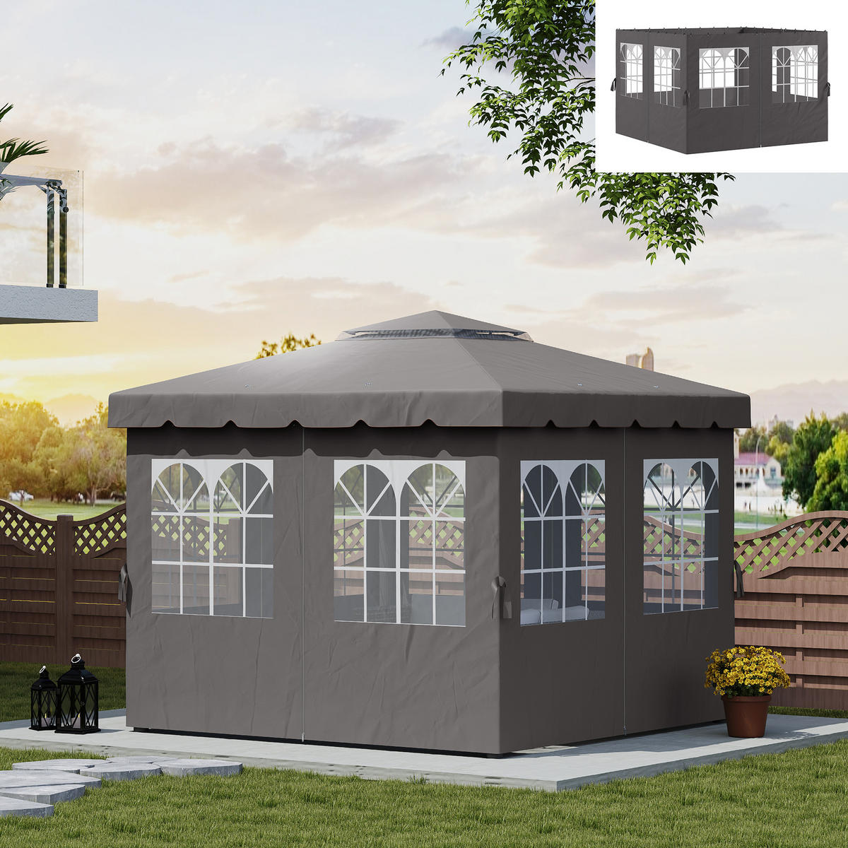 PAVILLON-SEITENWÄNDE, 4 Seitenwand-Paneele für Gartenpavillon, mit Reißverschluss, 3 x 3 m Pavillon, Dunkelgrau - Dunkelgrau, Textil (302/205/1cm)