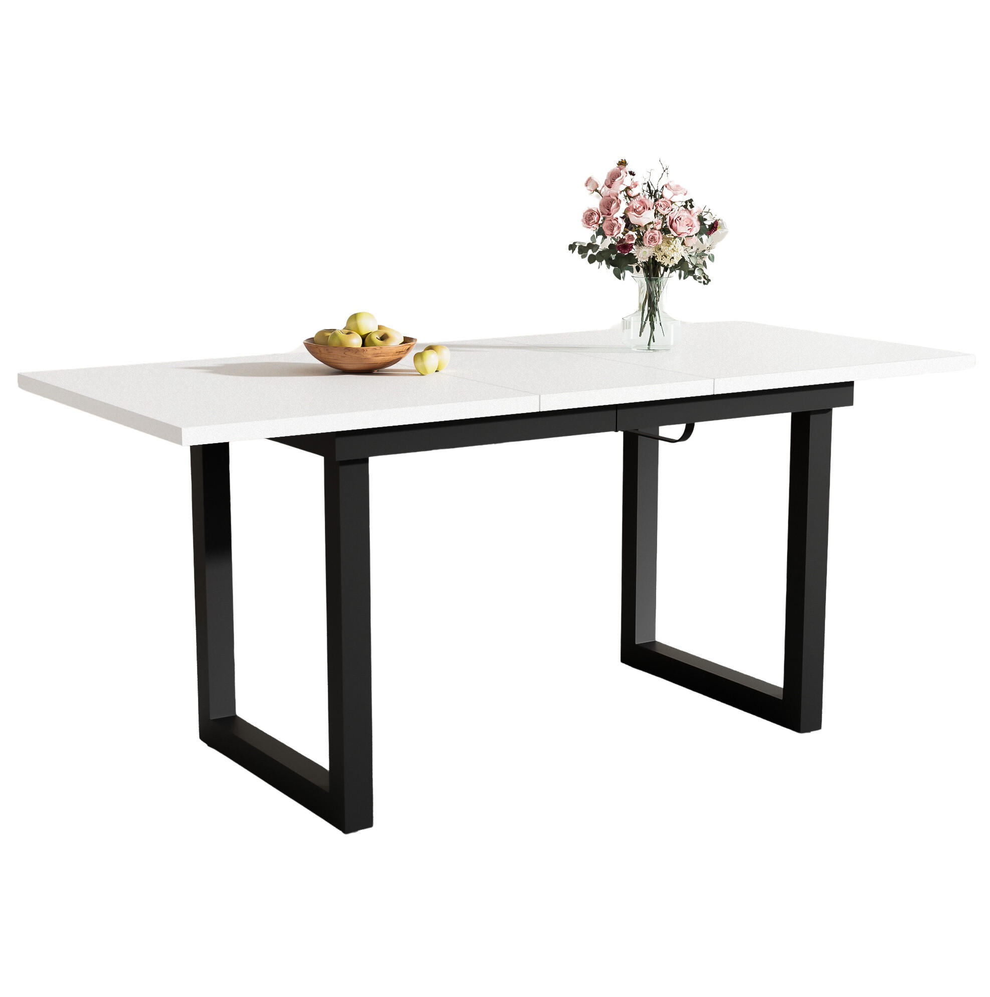 ESSTISCH in Weiß und Schwarz moderner einfacher Esszimmertisch aus Eisen für Esszimmer, B140/T80/H75 cm - Schwarz/Weiß, Holzwerkstoff/Metall (80/180/75cm) - STILVORA