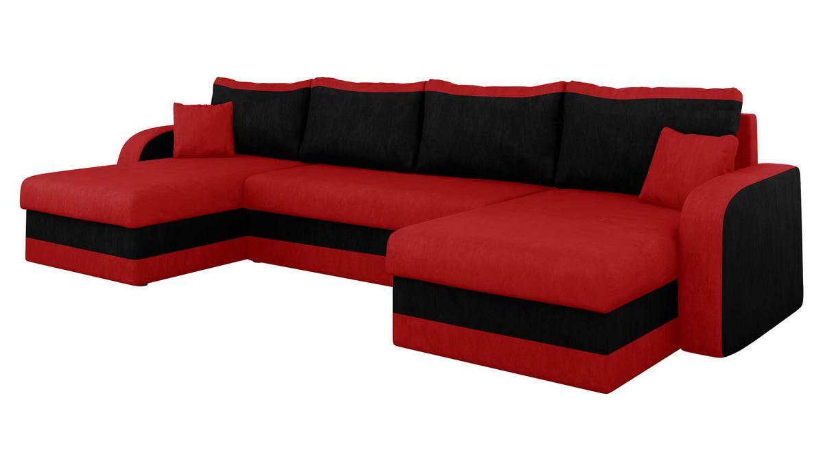 ECKSOFA Kris U - Rot/Schwarz, Holz/Kunststoff (304/80/140cm) - MIRJAN24