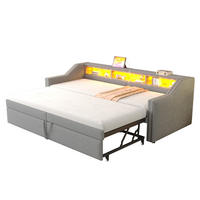 POLSTERSCHLAFSOFA 90/200 cm ausziehbar auf 180/200 cm mit LED, USB und Ablagefächern, Hellgrau - Hellgrau, Textil (90/200cm) - Redom