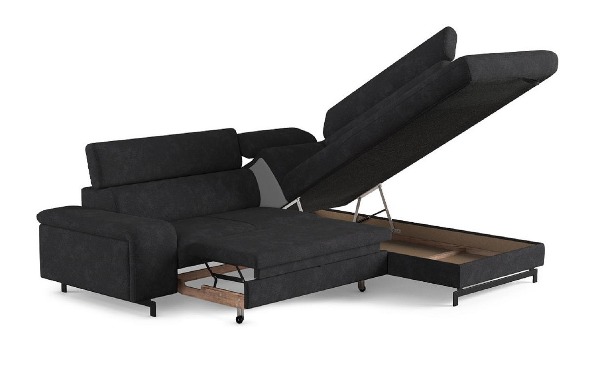 ECKSOFA mit Schlaffunktion und Bettkasten - Schwarz, Kunststoff/Textil (215/262cm) - Cotta