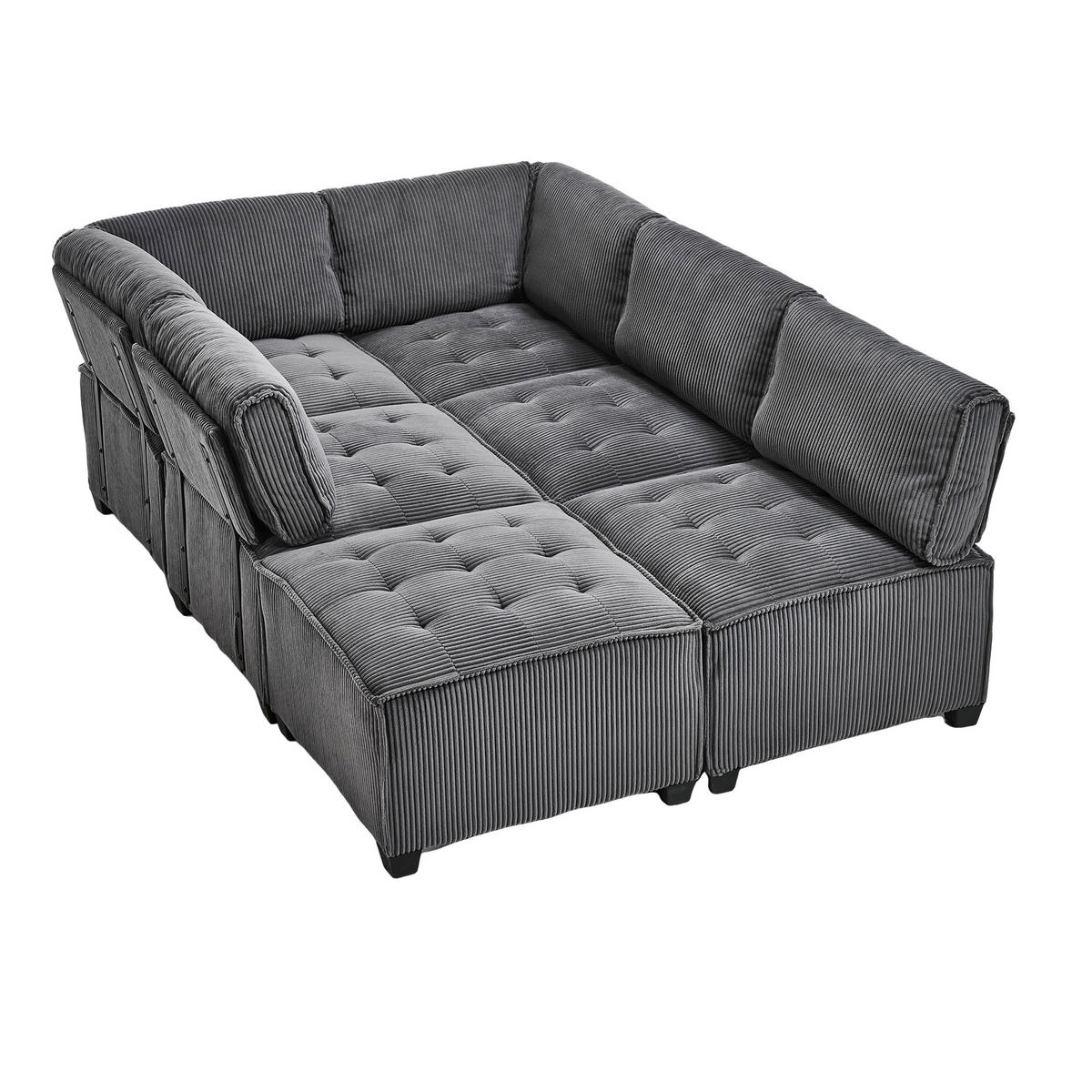 WOHNLANDSCHAFT 308/154/82 cm Grau mit Stauraumtaschen und Fußbank - Grau, Textil (308/82/154cm) - Oxeza
