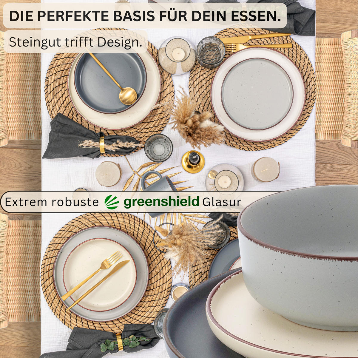 TAFELSERVICE BOMBAY MOONLIGHT - 36 teilig aus Steingut 12 Personen - Multicolor/Grau, Stein (50/30/80cm) - Sänger