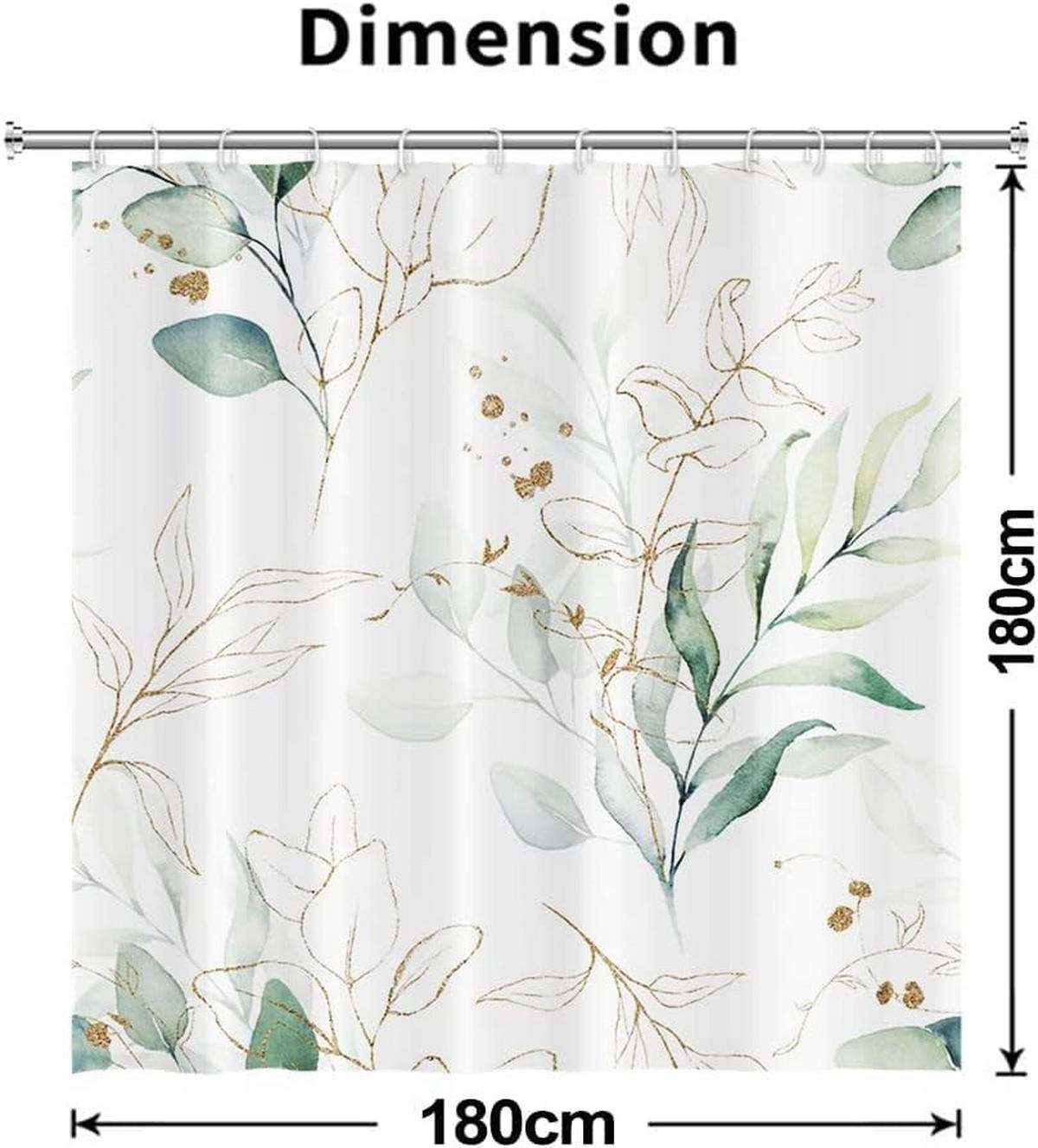 DUSCHVORHANG Grün Blätter goldfarben Polyester wasserdicht schimmelresistent waschbar Badewanne - Grün, Textil (180/180cm) - MCBOSON