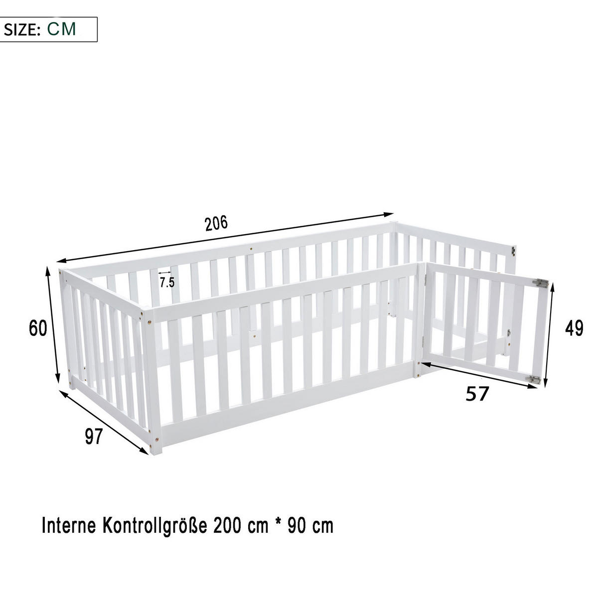 DETSKÁ posteľ 90/200 cm biela s ohrádkou a dvierkami z masívneho dreva - biela, drevo (90/200cm) - OKWISH