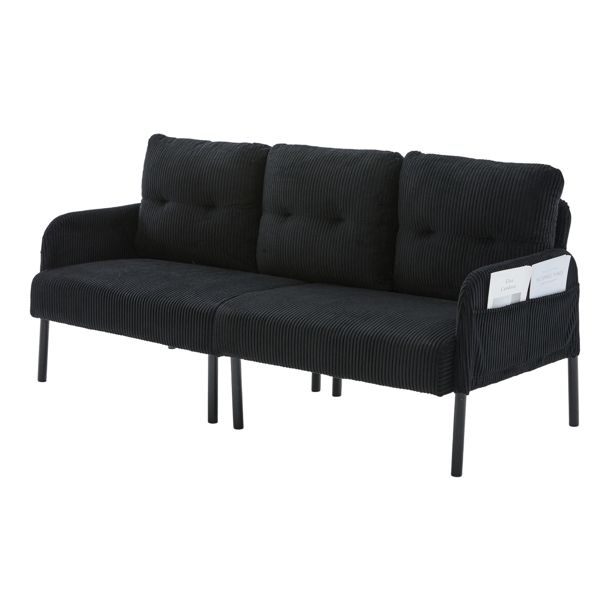 3-SITZER Sofa mit Seitentaschen, Metallgestell & Leinenstoff, 171cm, Schwarz - Schwarz, Textil/Metall (171/80/72cm) - LVHOM