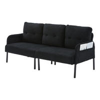 3-SITZER Sofa mit Seitentaschen, Metallgestell & Leinenstoff, 171cm, Schwarz - Schwarz, Textil/Metall (171/80/72cm) - LVHOM