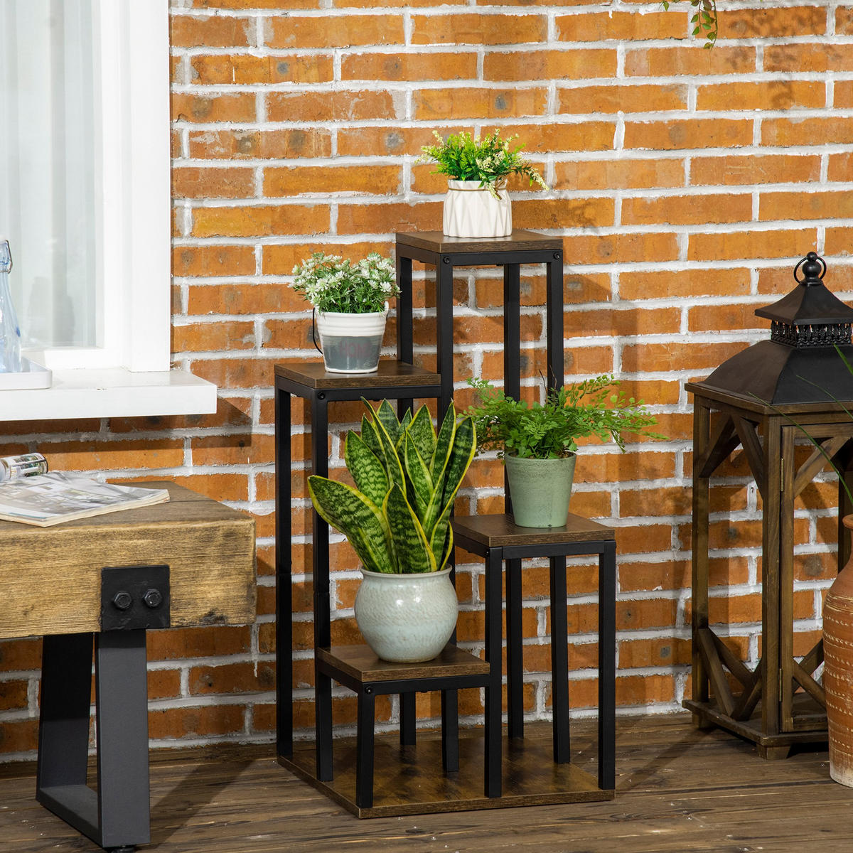BLUMENSTÄNDER DE-05474 4 Ebenen, quadratisch Braun - Braun, Metall (40/40/81cm) - ComfortXL