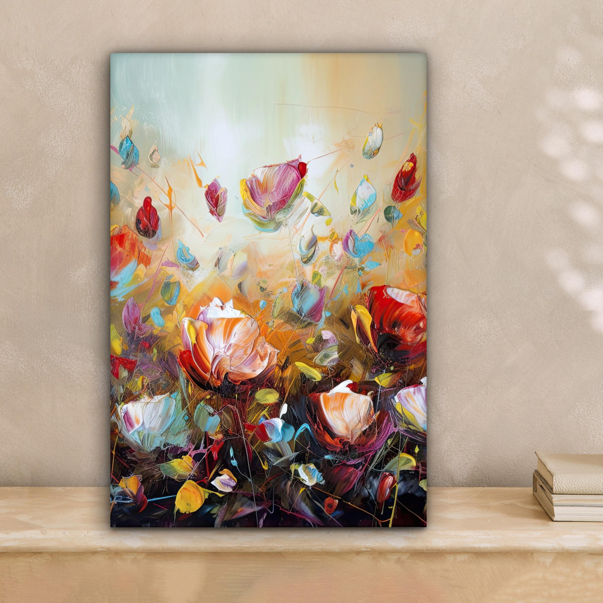 LEINWANDBILD Blumen - Kunst - Natur - Ölgemälde Deko Wohnzimmer 20x30 cm - Multicolor, Textil (20/30cm) - MuchoWow