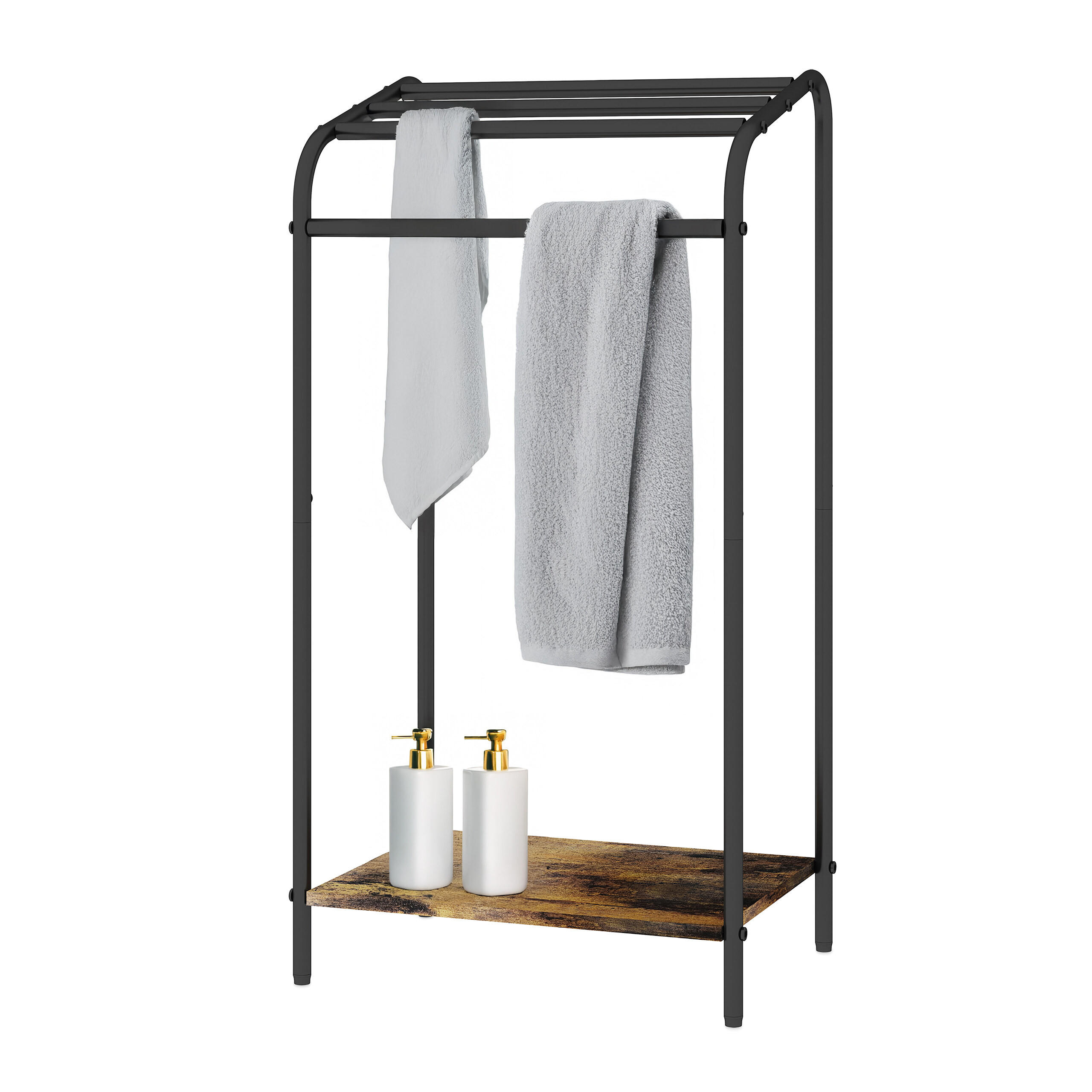 HANDDUKSSTÄLL Svart mörkbrun med hylla 4 stänger 79.5/41.5/28.5 cm