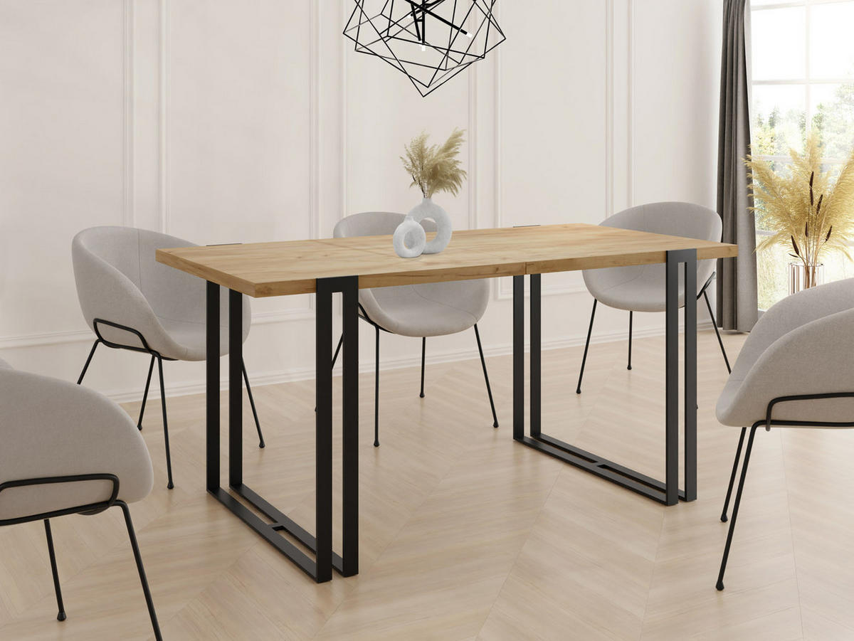 ESSTISCH Marco rechteckig ausziehbar, Craft Eiche 140-240/80/76 cm - Eiche Wotan/Schwarz, Holzwerkstoff/Metall (140/80/76cm) - WFL GROUP