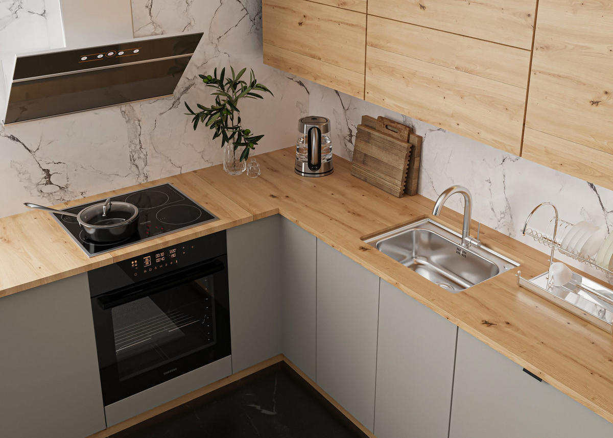 WINKELKÜCHE 330 x 210 cm Aspen K53-M330 - Beige/Eiche Artisan, Holz (330/212/210cm)