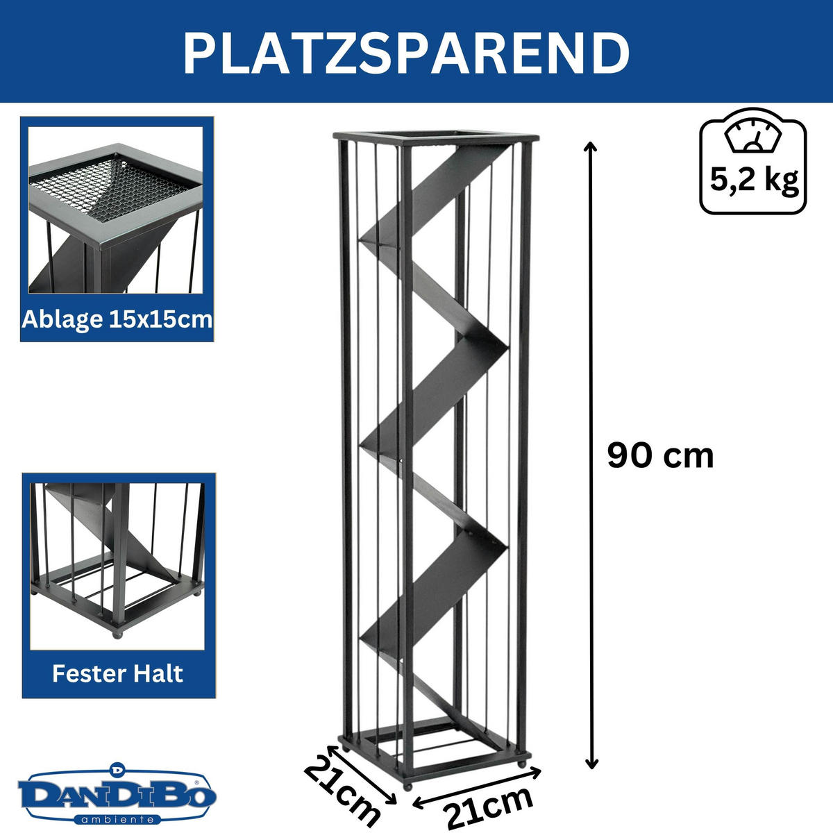 WEINREGAL Metall Schwarz Stehend Flaschenregal - Schwarz, Metall (21/90/21cm) - DanDiBo