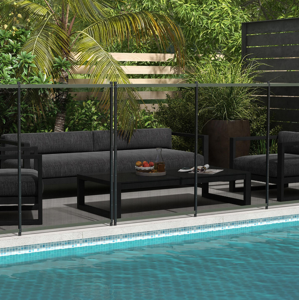 SICHTSCHUTZZAUN Poolzaun 365/2,5/126 cm schwarz aus Aluminium mit Steckfuß - Schwarz, Metall (2.5/126cm) - OKWISH