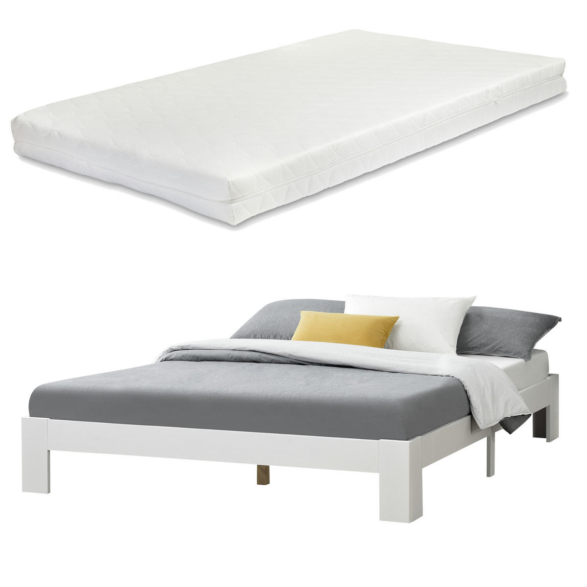 HOLZBETT Raisio mit Matratze - Weiß, Holz/Textil (160/200cm) - [en.casa]
