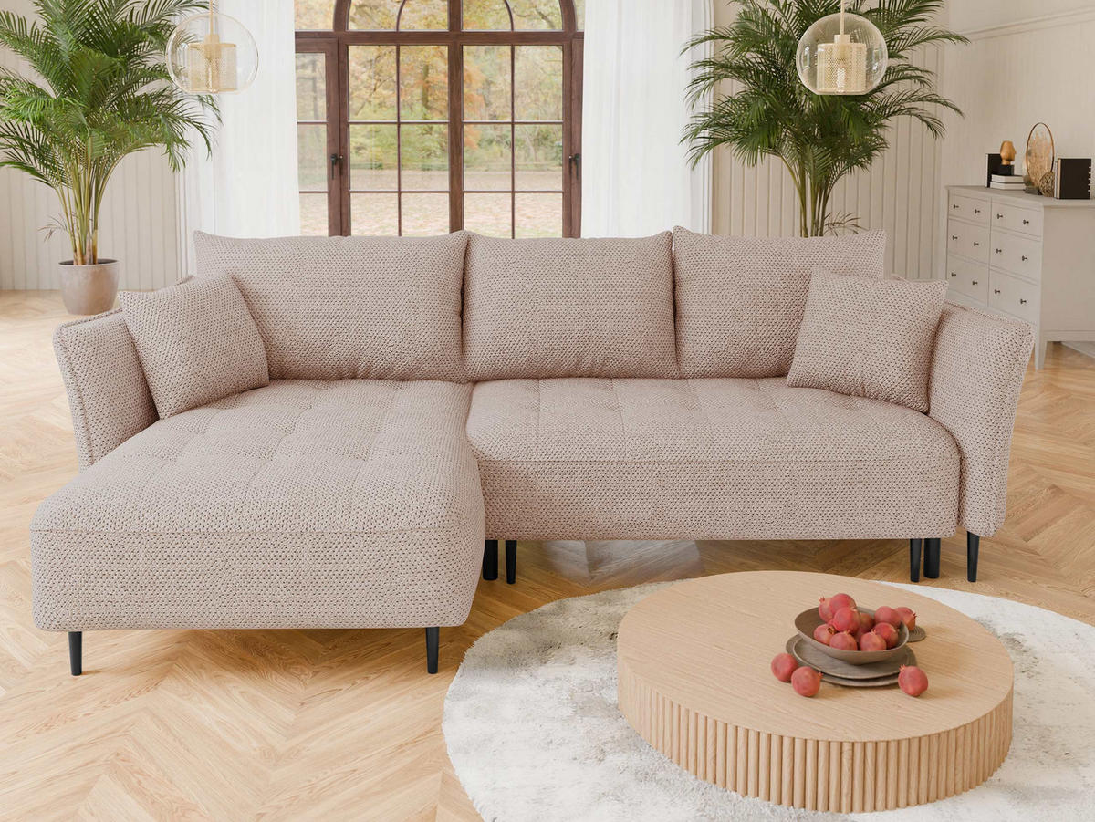 ECKSOFA Bari, Seite: Links - Beige/Schwarz, Holz/Textil (276/158cm) - MIRJAN24