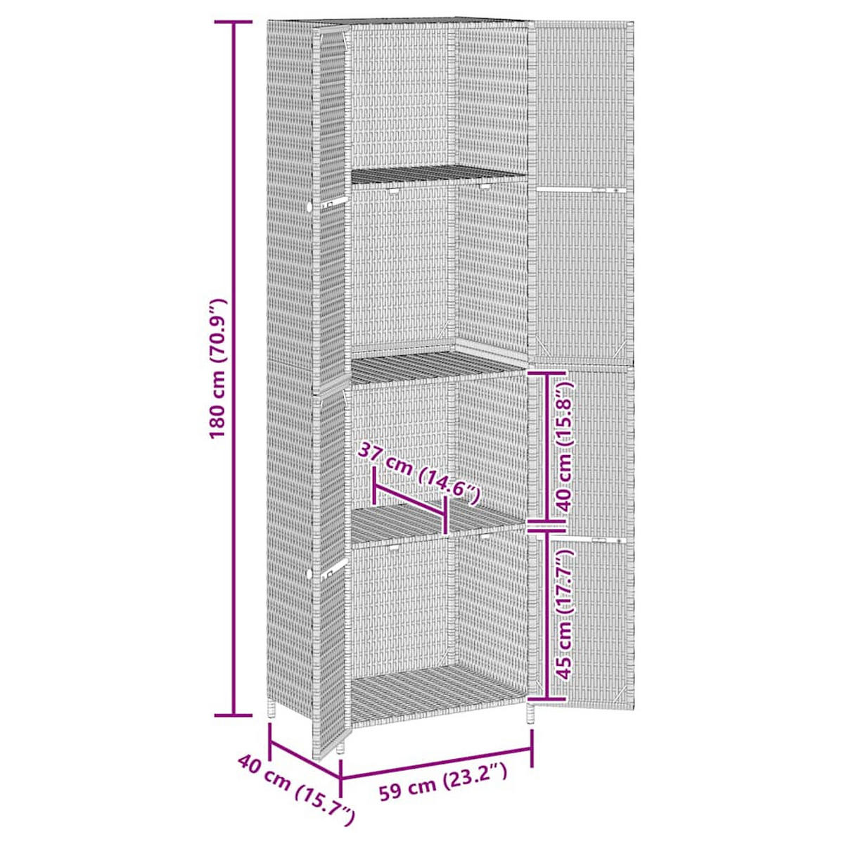GARTENSCHRANK Schwarz 59/40/180 Cm Poly Rattan - Schwarz, Holzwerkstoff (40/180/59cm) - vidaXL