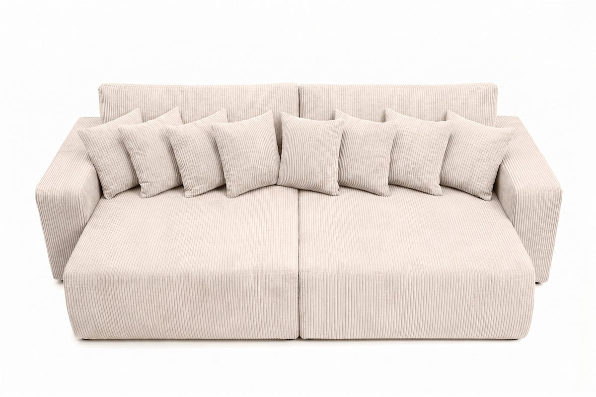 SCHLAFSOFA, Cordstoff Poso, Beige, PIANO DOUBLE - Creme, Holz (246/83/145cm) - Kaiser Möbel