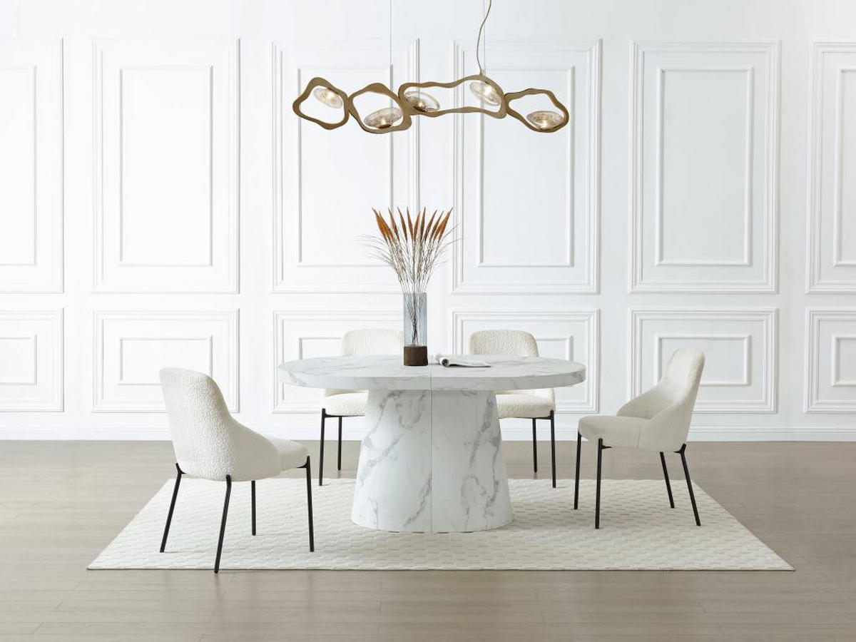 ESSTISCH ausziehbar - 6 bis +12 Personen - MDF - Marmor-Optik Weiß - CLOEVA - Weiß, Holz (300/100/76cm) - Vente-Unique
