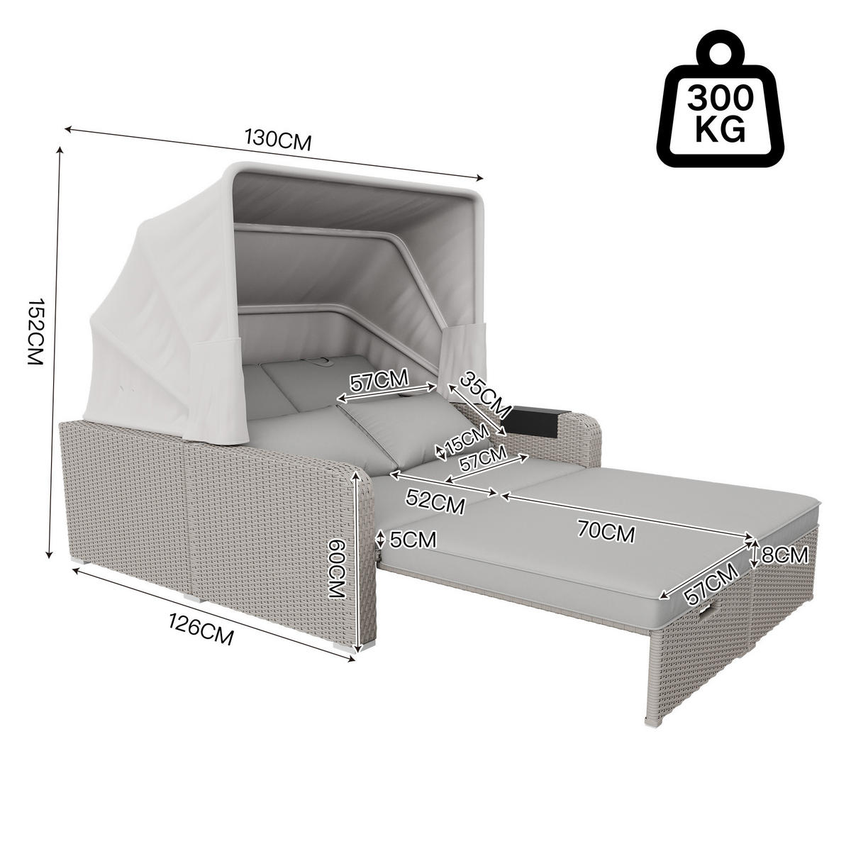 GARTENSOFA 2 Personen Khaki Mit Abnehmbarer Markise - Hellbraun, Kunststoff (72.5/37/83cm) - FLIEKS