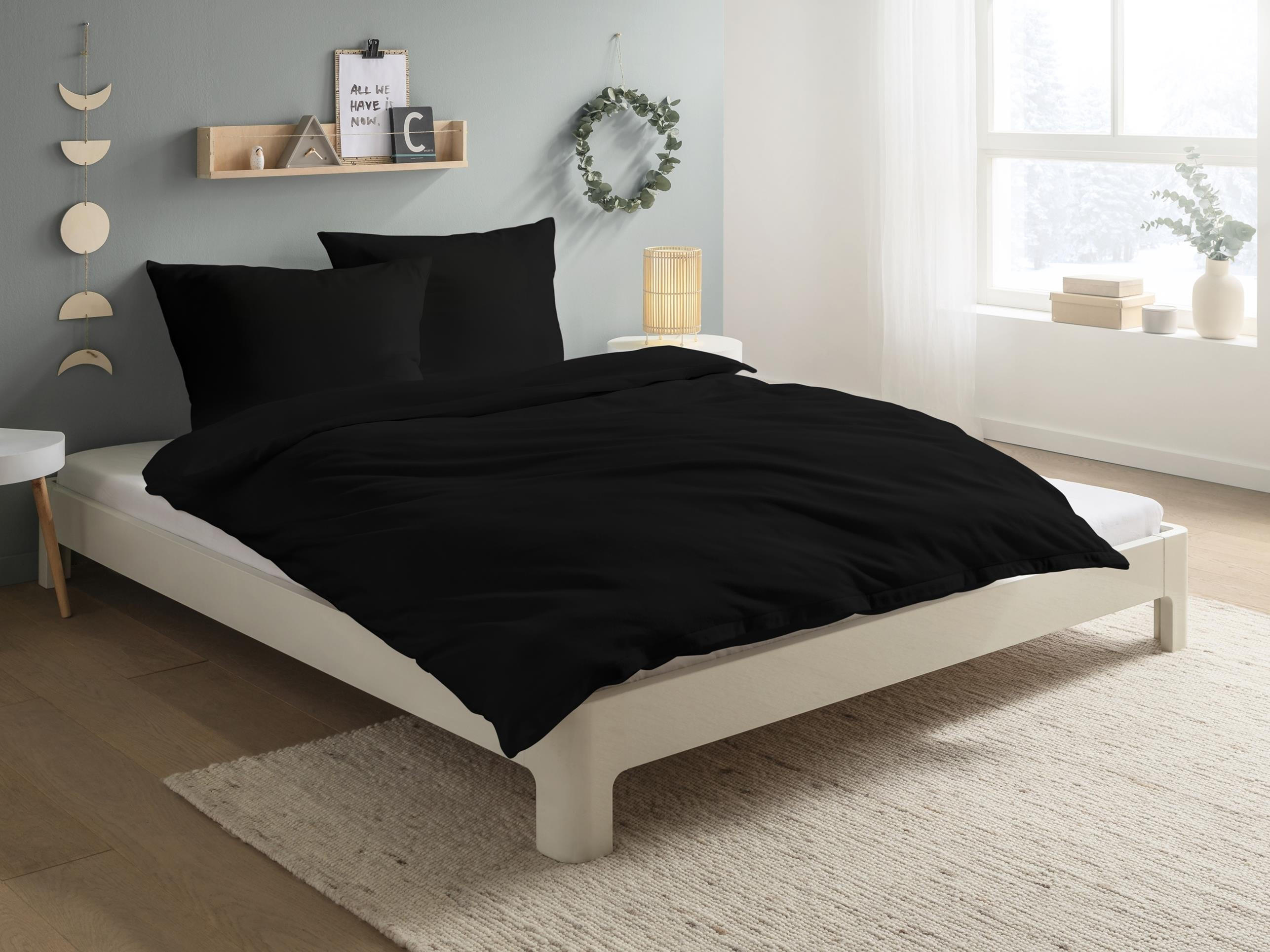 BETTWÄSCHE Biber 200x220 Schwarz Uni Flanell Winter Bettbezug - Made in Germany - Schwarz, Textil (200/220cm) - Carpe Sonno