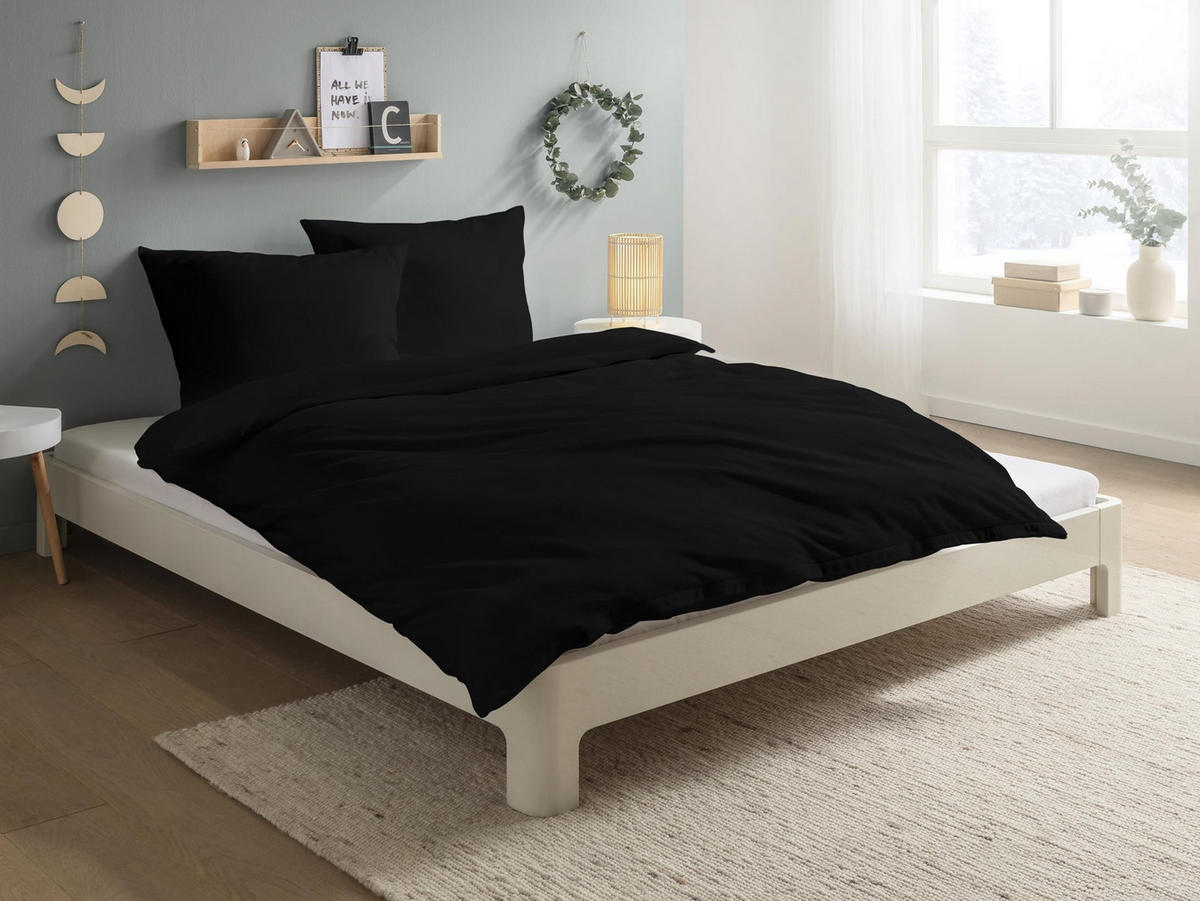 BETTWÄSCHE Biber 135x200 Schwarz Uni Flanell Winter Bettbezug - Made in Germany - Schwarz, Textil (135/200cm) - Carpe Sonno