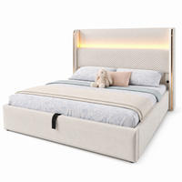 POLSTERBETT 140/200 cm in Beige Leinen mit Bettkasten, LED und USB/Type-C - Beige, Holzwerkstoff/Textil (140/200cm) - STILVORA