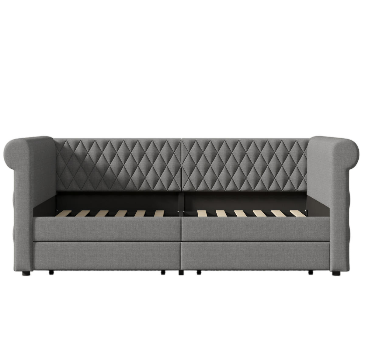 BETT mit Kopfteil 90/200 cm in Grau – mit 2 Schubladen und inkl. Lattenrost - Grau, Textil (90/200cm) - BEAOK
