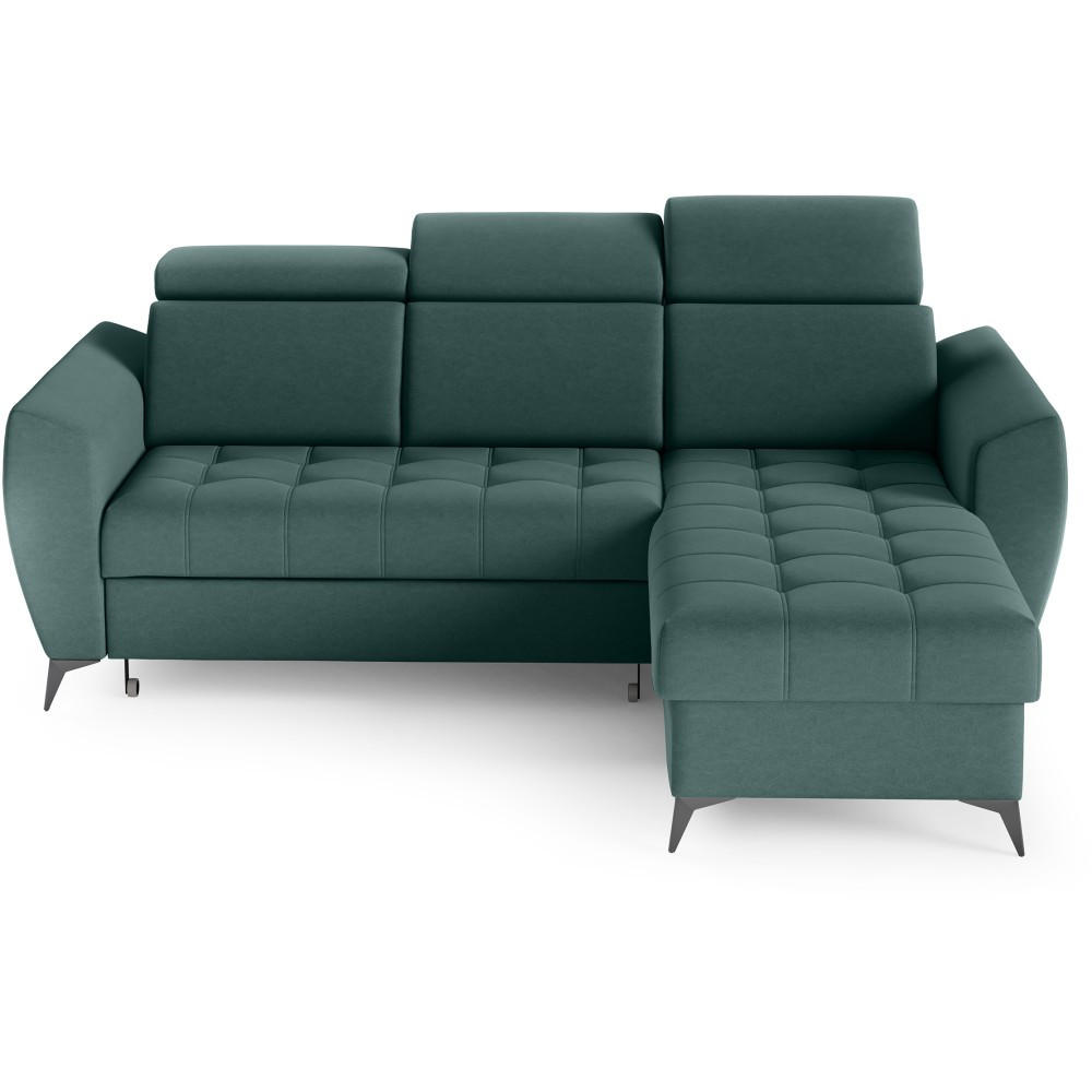 ECKSCHLAFSOFA Aurora I verstellbare Kopfstützen, Dunkelgrün - Dunkelgrün/Schwarz, Textil (235/176cm) - Beautysofa