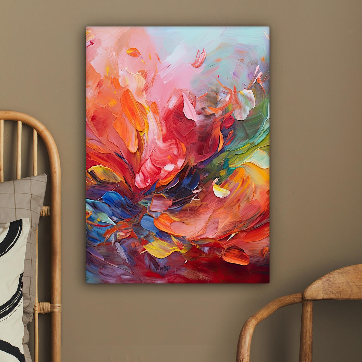 LEINWANDBILD Ölgemälde - Kunst - Abstrakt - Farbenfroh 60x80 cm - Altrosa, Textil (60/80cm) - MuchoWow