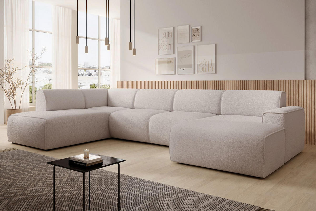 WOHNLANDSCHAFT Bouvi Hellbeige links - Ecru/Schwarz, Kunststoff/Textil (378/220cm) - Selsey