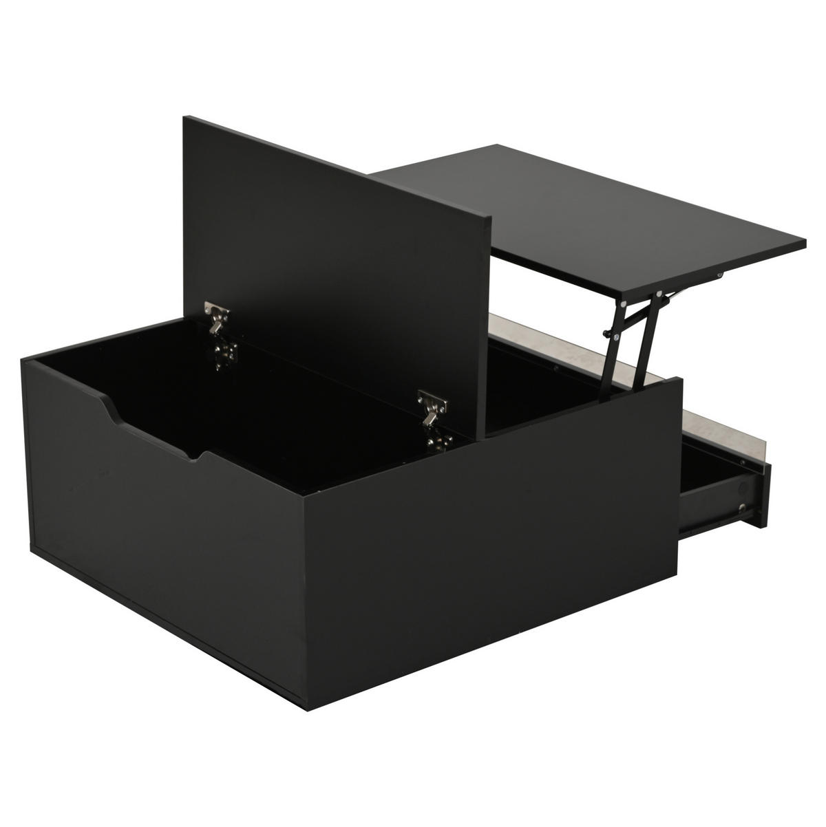 COUCHTISCH 70/70/38 cm schwarz aus Spanplatte mit LED-Lichtstreifen und Stauraum - Schwarz, Holzwerkstoff (70/70/38cm) - OKMYHOME