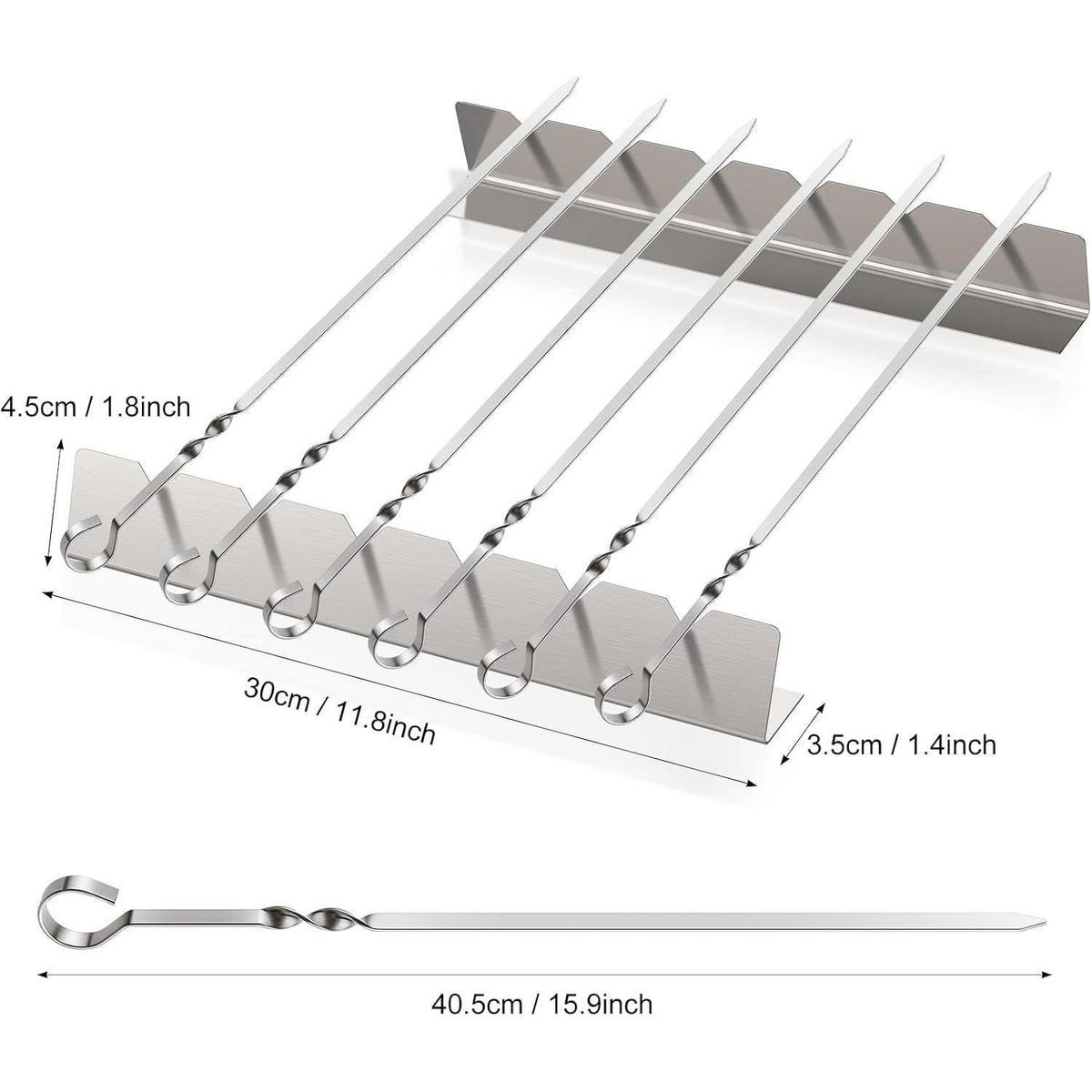 GRILLSPIESSE 6-teiliges Set Edelstahl mit Halterung - Silberfarben, Metall (8.2/5.5/42.2cm)