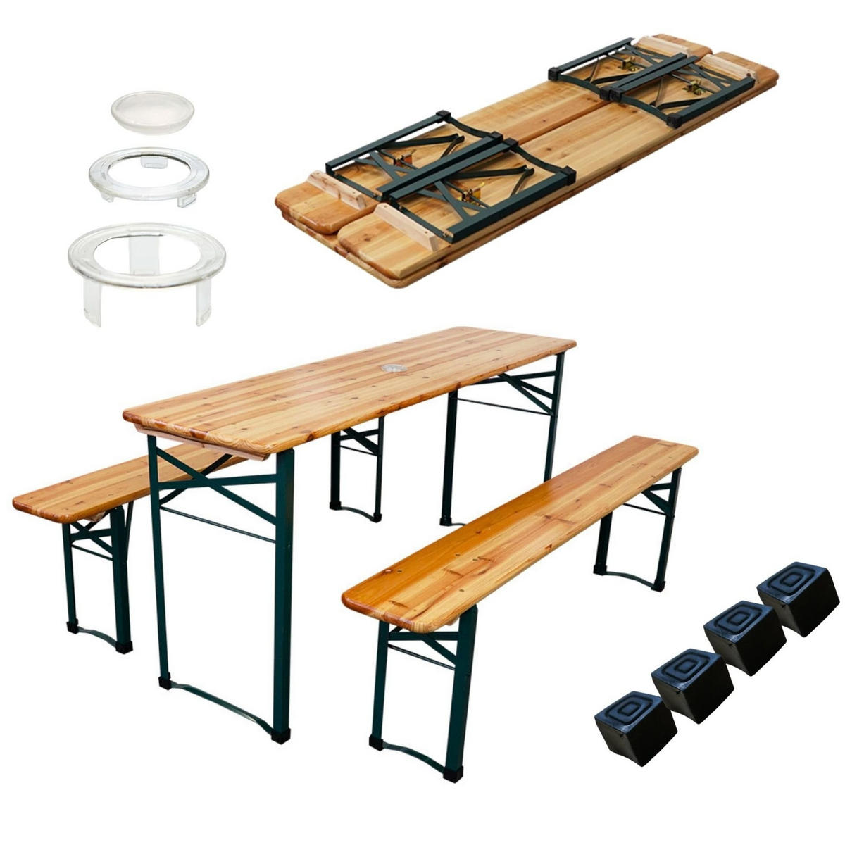 BIERZELTGARNITUR 3-teilig klappbar 1x Tisch 2x Bierbank 76x170x46 cm Holz - Hellbraun, Holz - CHEFGASTRO