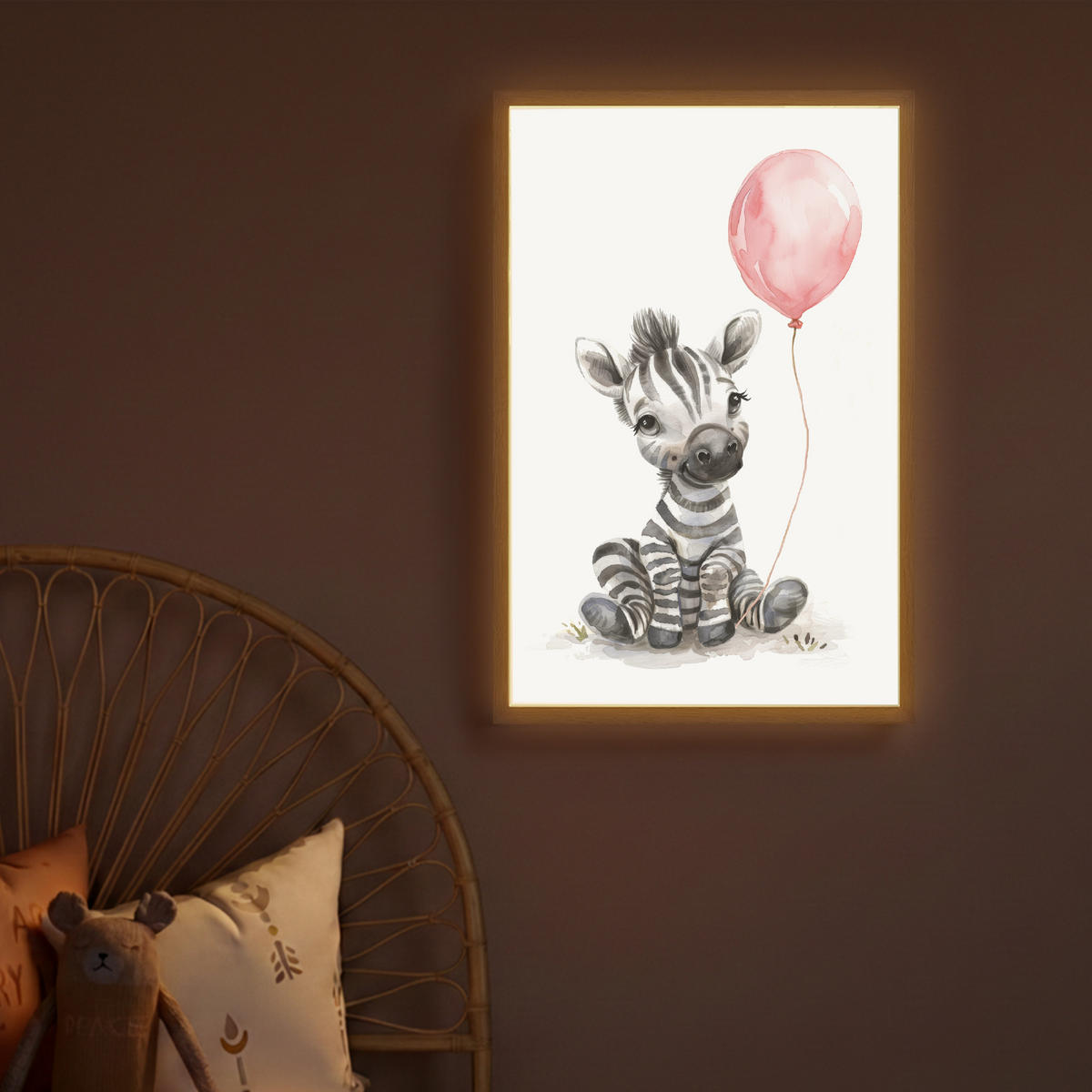 NACHTTISCHLAMPE MIT AKKU Zebra - Baby - Tiere - Rosa Luftballon 40x60 cm - Weiß, Holzwerkstoff (8/40/60cm) - OnlyWow