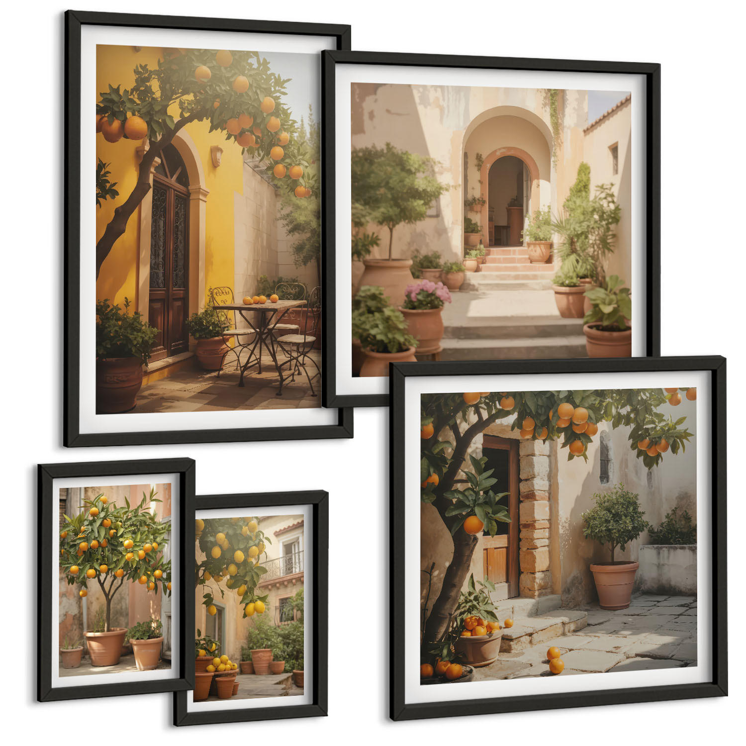 BILDER SET 5er Set - 50x50 cm & 20x30 cm & 40x60 cm Schwarzer Rahmen - Sommerlandschaften Flusswiese - Schwarz, Kunststoff (40/60cm) - TULUP