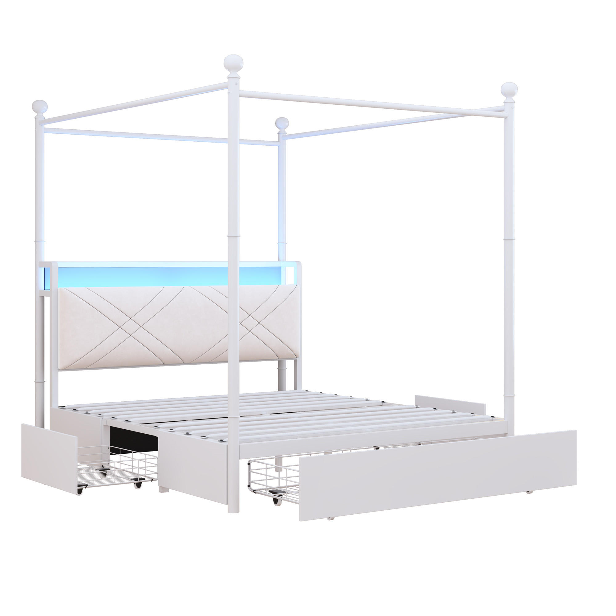 POLSTERBETT 90/190 cm Weiß mit LED-Beleuchtung, 2 Schubladen und USB-/Typ-C - Weiß, Holz (90/190cm) - Oxeza
