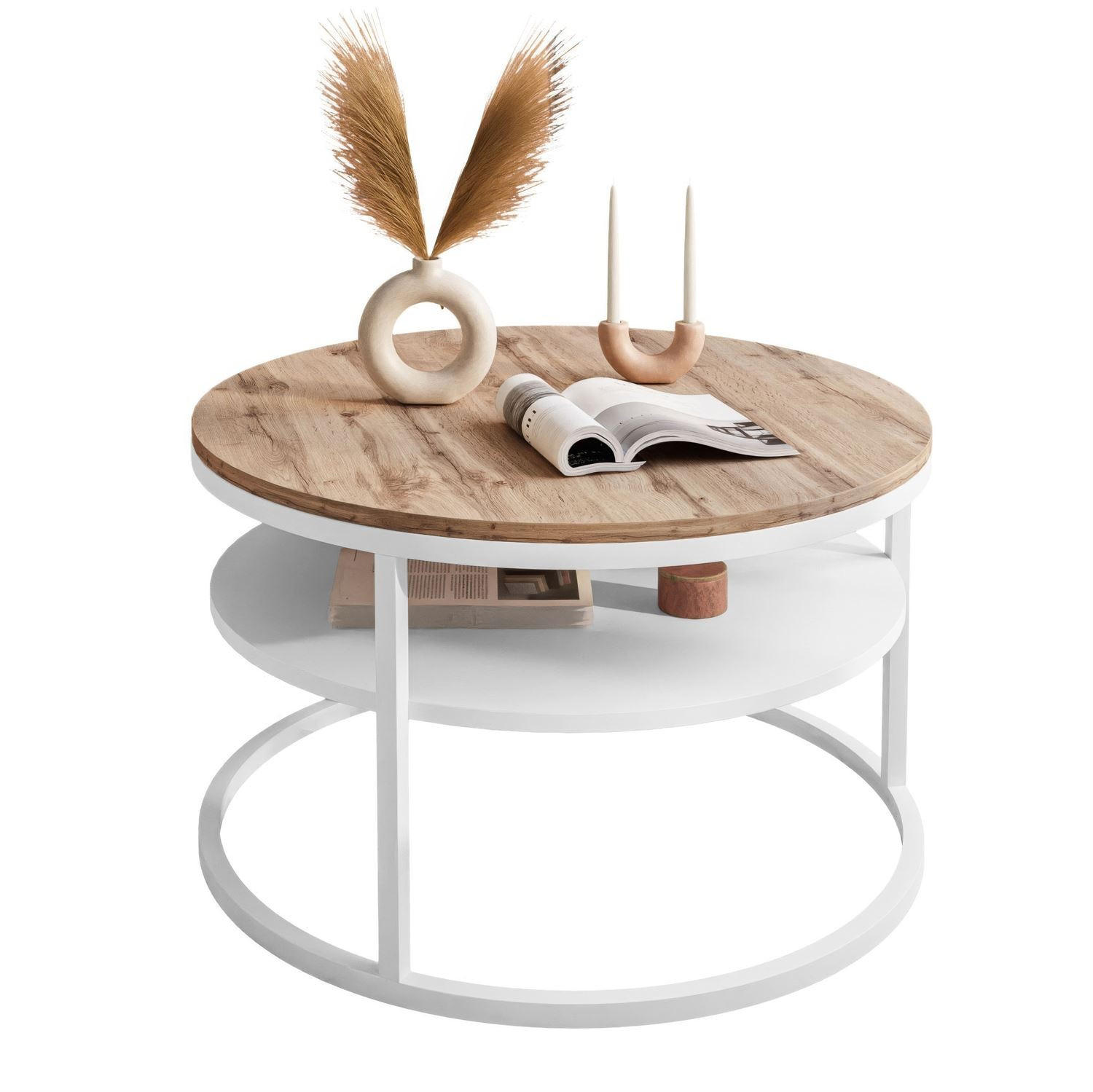COUCHTISCH CIRI SLIM mit Regal Eichenholz Wotan - Weiß, Holzwerkstoff (60/60/42cm) - Lookway