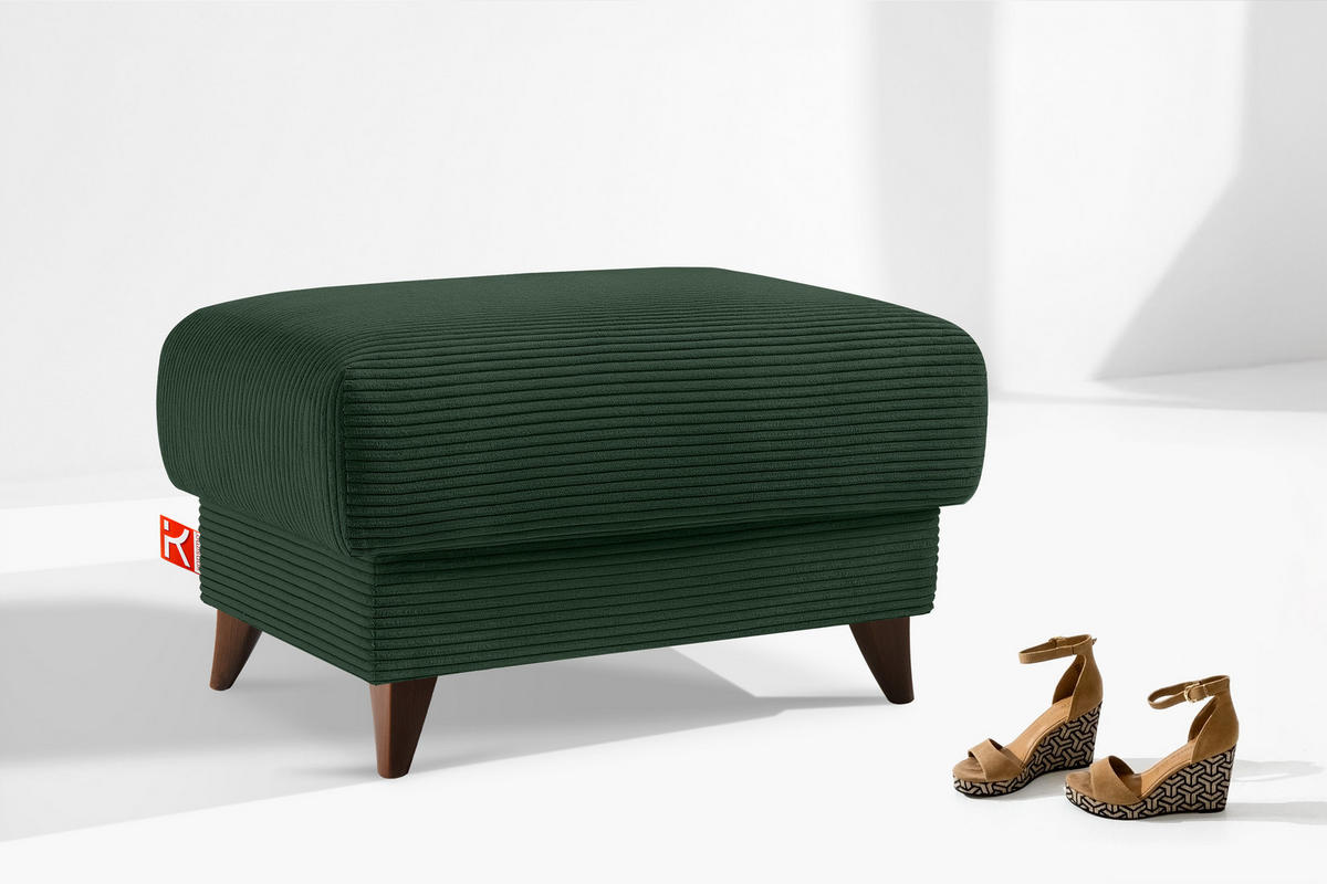 HOCKER GUSTAVO II, Dunkelgrün - Dunkelgrün/Braun, Holz/Holzwerkstoff (92/49/92cm) - KONSIMO®