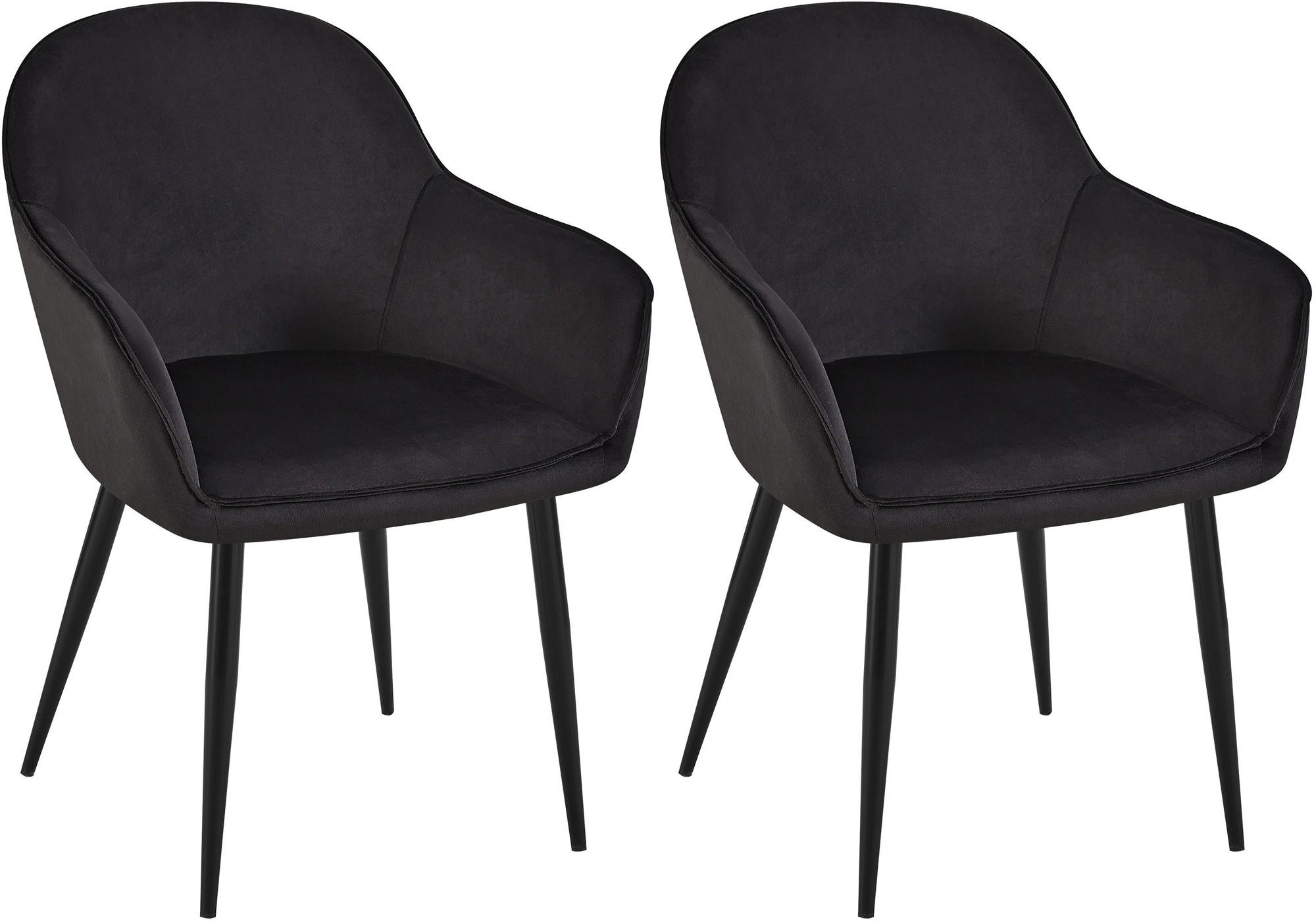 ARMLEHNENSTUHL 2er Set Samt schwarz - Schwarz, Textil/Metall (60/84/60cm) - CLP