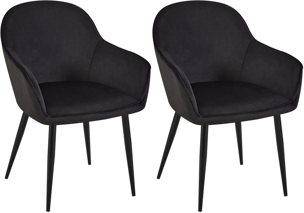 ARMLEHNENSTUHL 2er Set Samt schwarz - Schwarz, Textil/Metall (60/84/60cm) - CLP