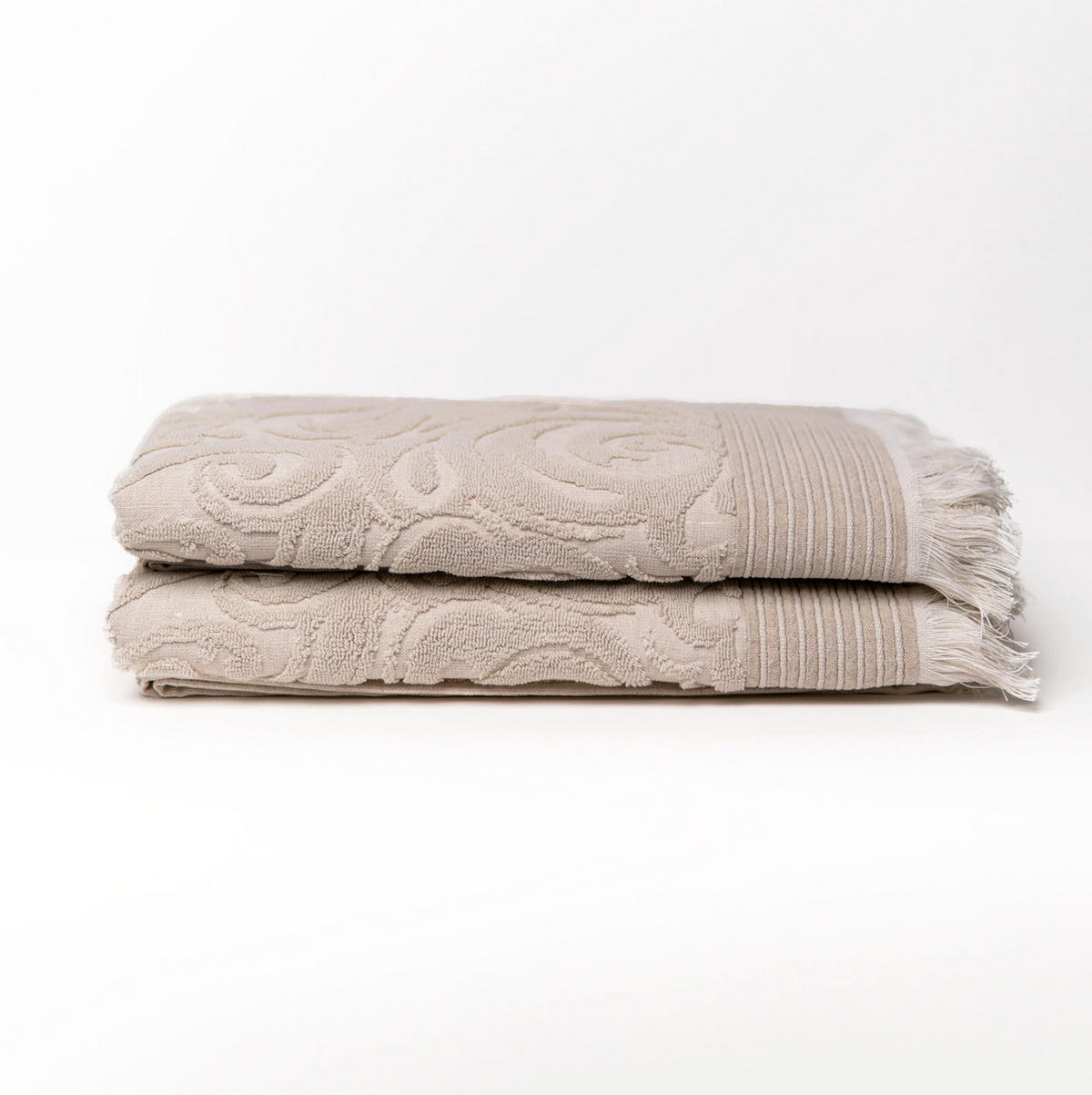 HANDTUCH Harmony 2er Set, 50x100cm, Baumwolle & Leinen, Beige - Beige, Textil (50/100cm) - SOWL