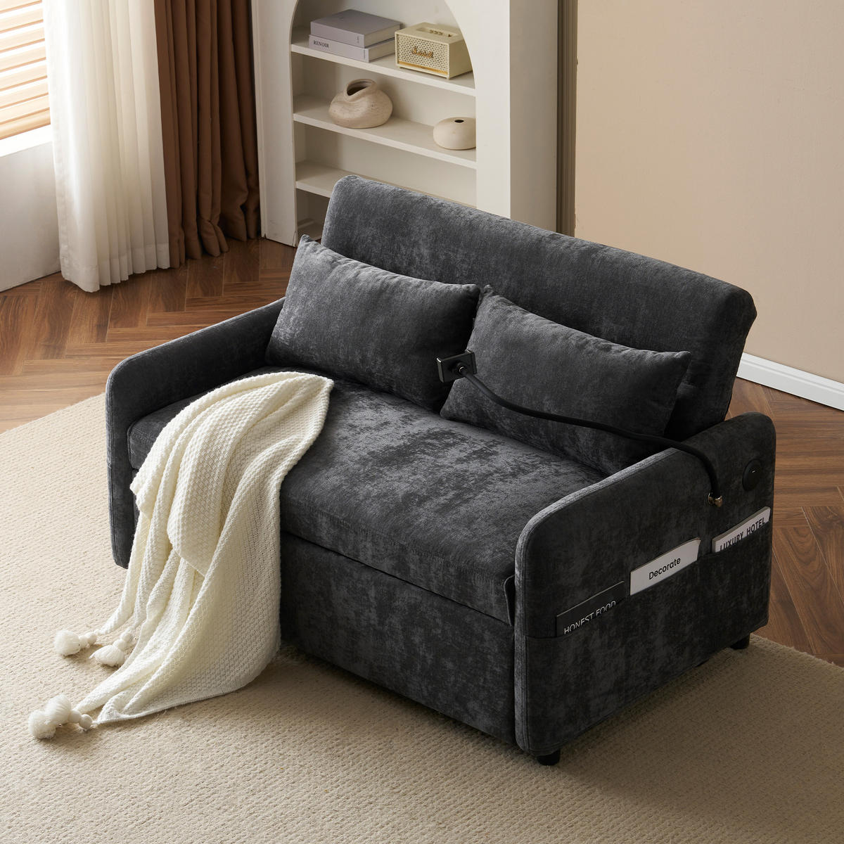SCHLAFSOFA DE-33181 Doppel mit USB und Handyhalter Grau - Grau, Metall (129/81/76cm) - ComfortXL