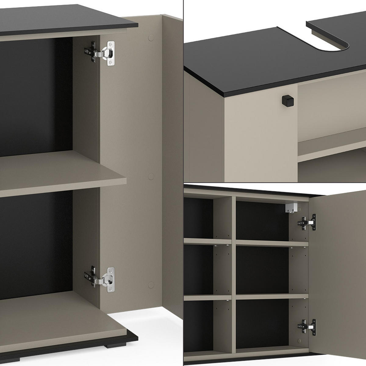 BADMÖBEL-SET Joli Greige 3 Teile, mit Midischrank - Greige/Schwarz, Holzwerkstoff (80/59/37cm) - Vicco