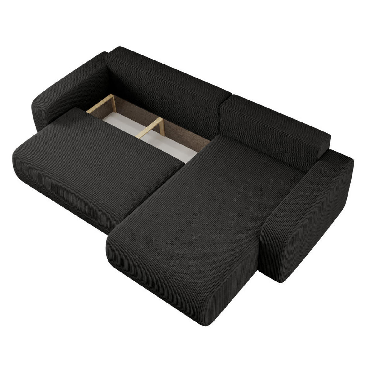 SCHLAFSOFA MILANO XL und bettkasten stoff Poso Dicker Cord Schwarz Rechts - Schwarz, Holz (274/82/145cm) - Kaiser Möbel
