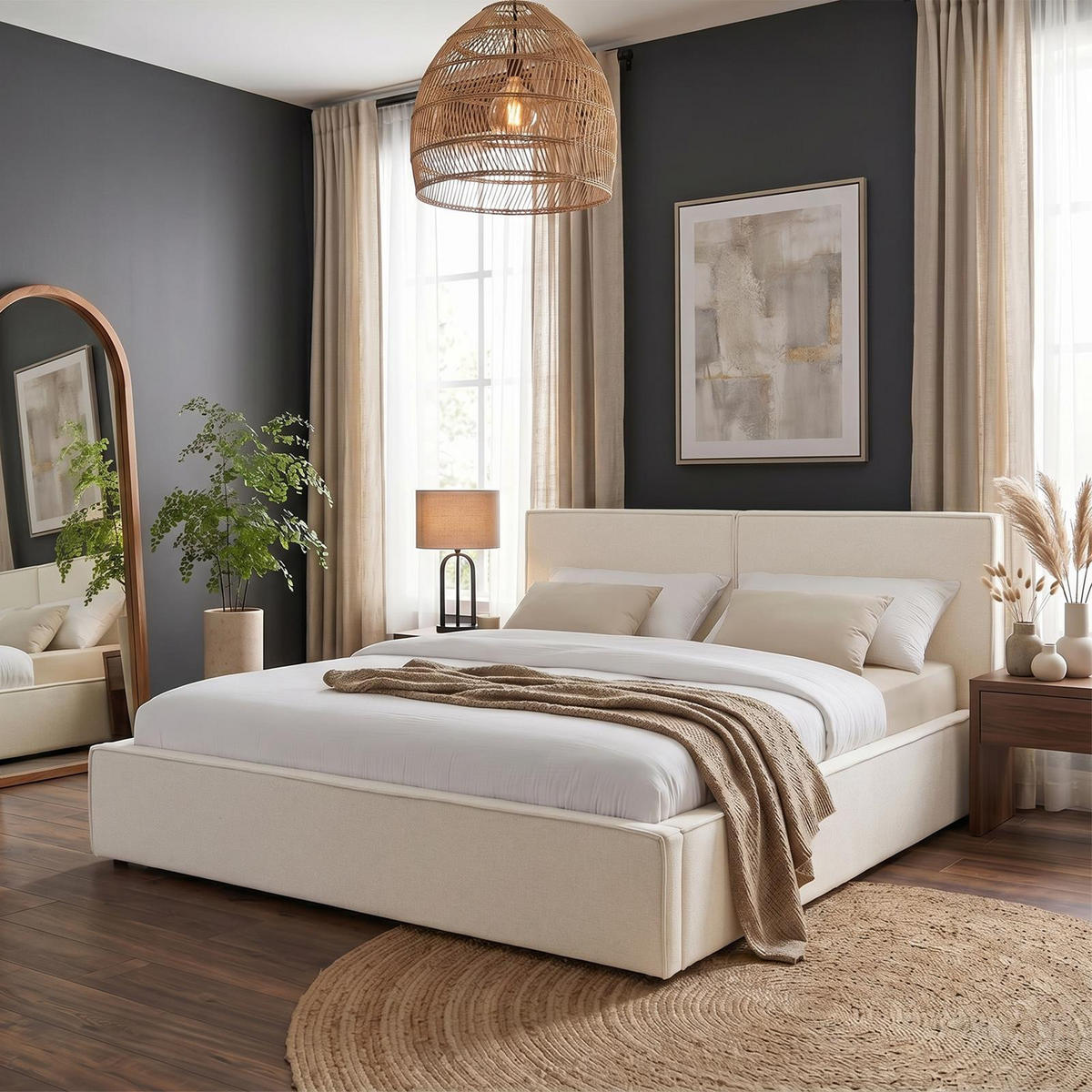 POLSTERBETT CALM 160x200 cm cremeweiß - Creme, Textil (160/200cm) - IDIMEX