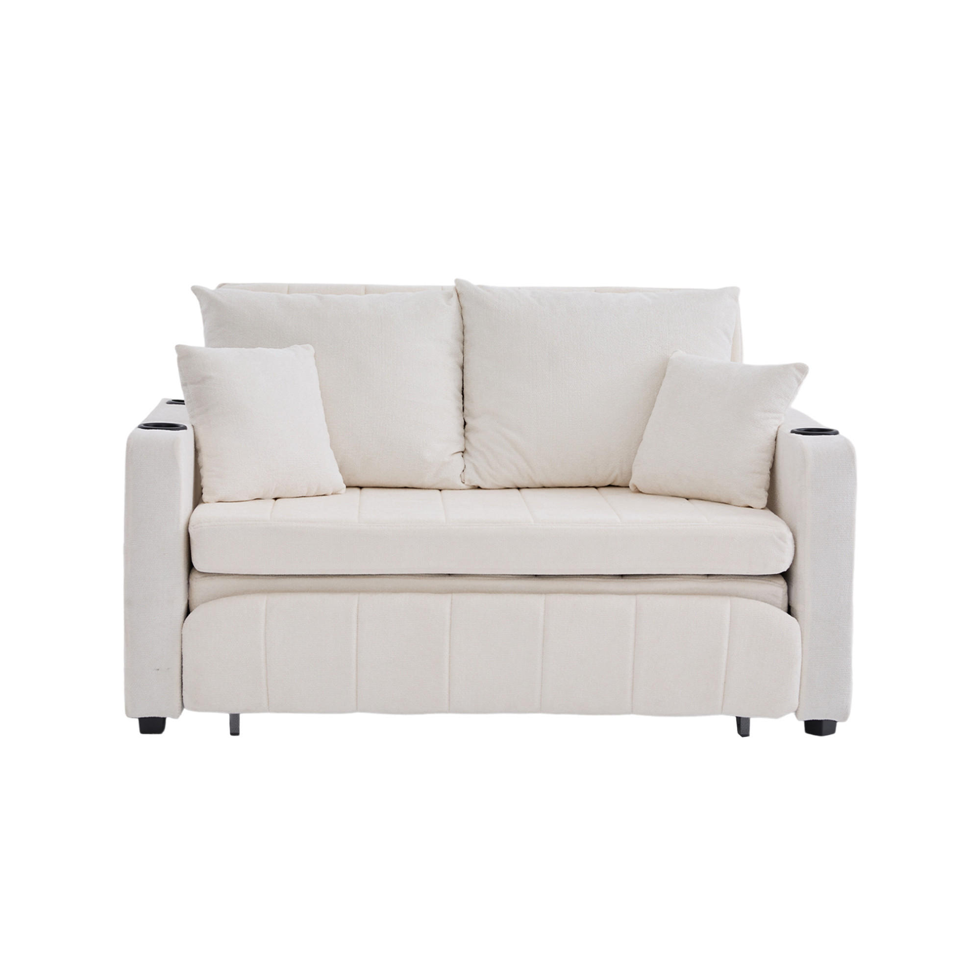 SCHLAFSOFA 139/83/58 cm ausziehbar mit Bettfunktion, Armlehnentaschen und Chenille-Bezug, Beige - Beige, Textil (139/83/73cm) - Redom